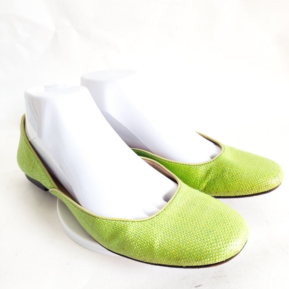 Talbots Lime Green Canvas Leather Sole Slip On Womens Flats Size 7.5 Preppy